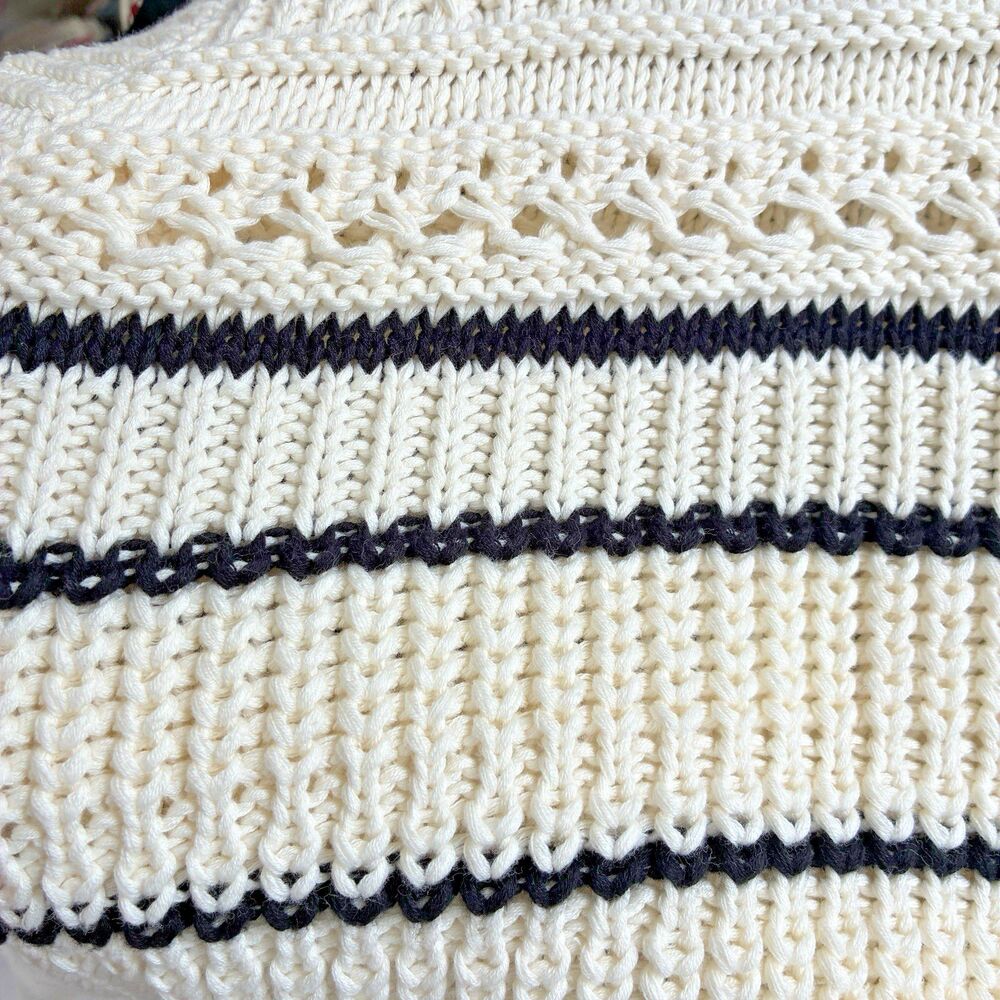 Madewell Cotton Sweater Vest Medium Cream Jet Black Mini Striped Knit Minimalist - Picture 3 of 11